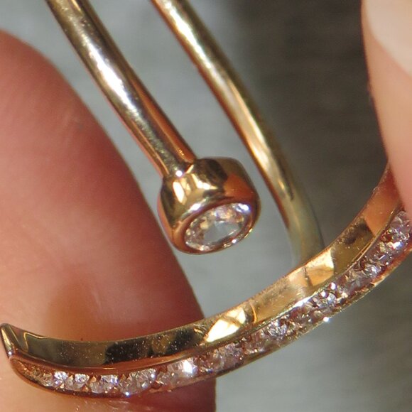 Half Moon Crescent Diamond White Sapphire 14K Yellow Gold Ring Ring - Picture 16 of 17